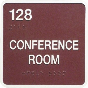 Conference room 128 sign with Braille