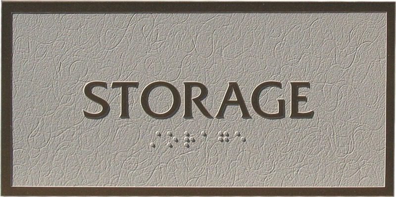 Textured storage sign with Braille