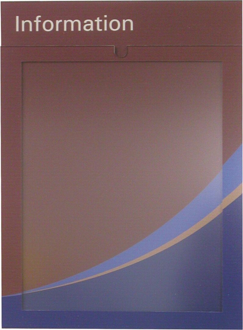 Brown information sign with curved design.